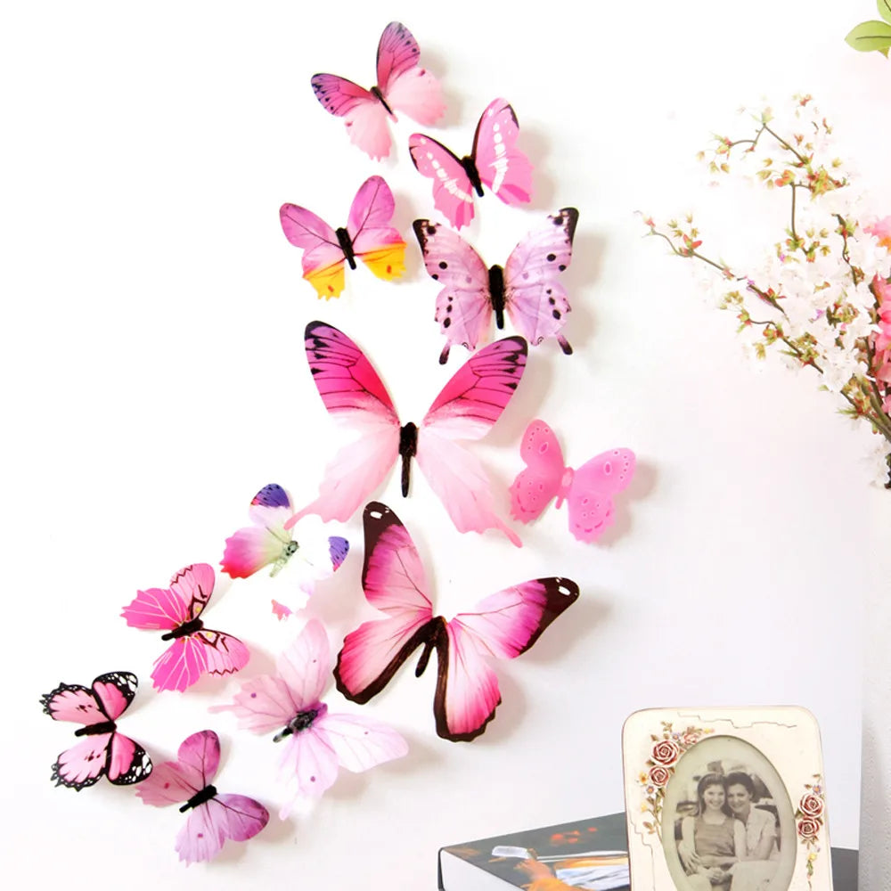 12pcs Decal Wall Stickers Home Decorations 3D Butterfly Rainbow Home Decor