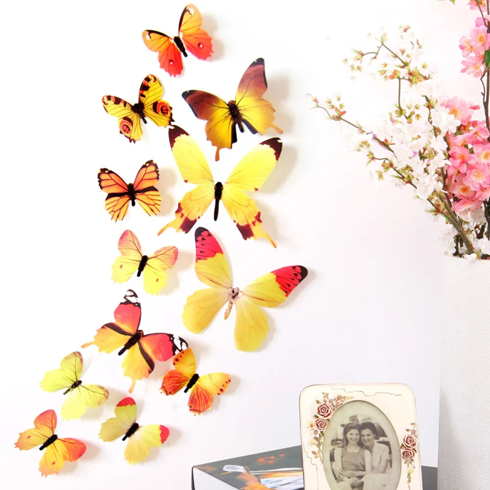 12pcs Decal Wall Stickers Home Decorations 3D Butterfly Rainbow Home Decor