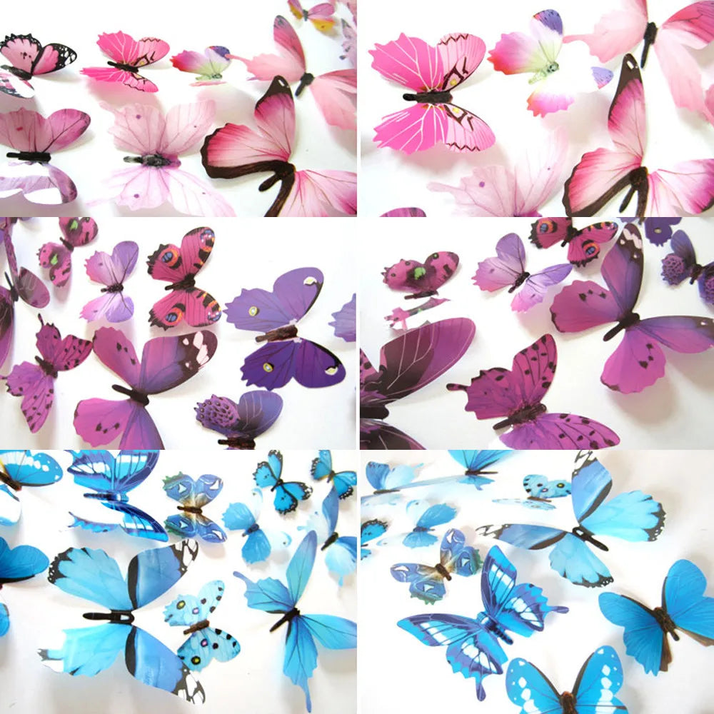 12pcs Decal Wall Stickers Home Decorations 3D Butterfly Rainbow Home Decor