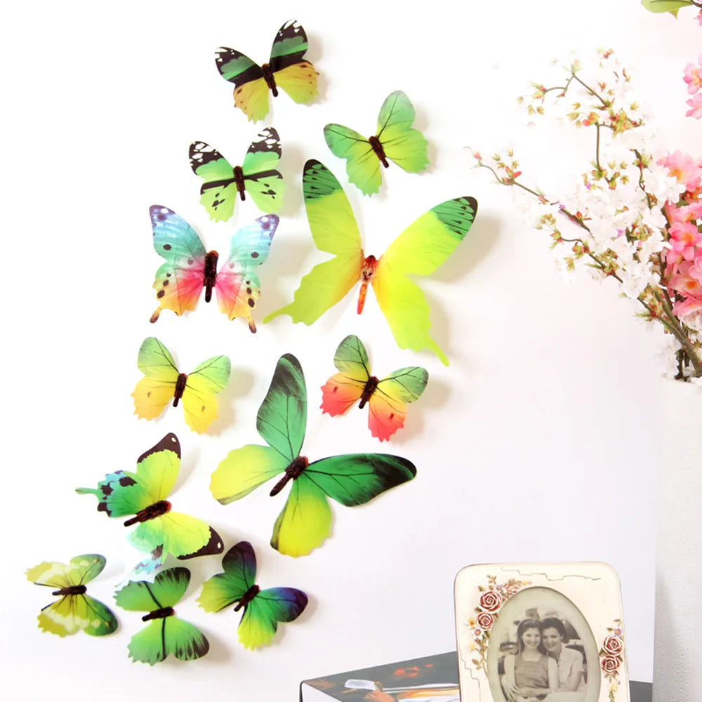12pcs Decal Wall Stickers Home Decorations 3D Butterfly Rainbow Home Decor