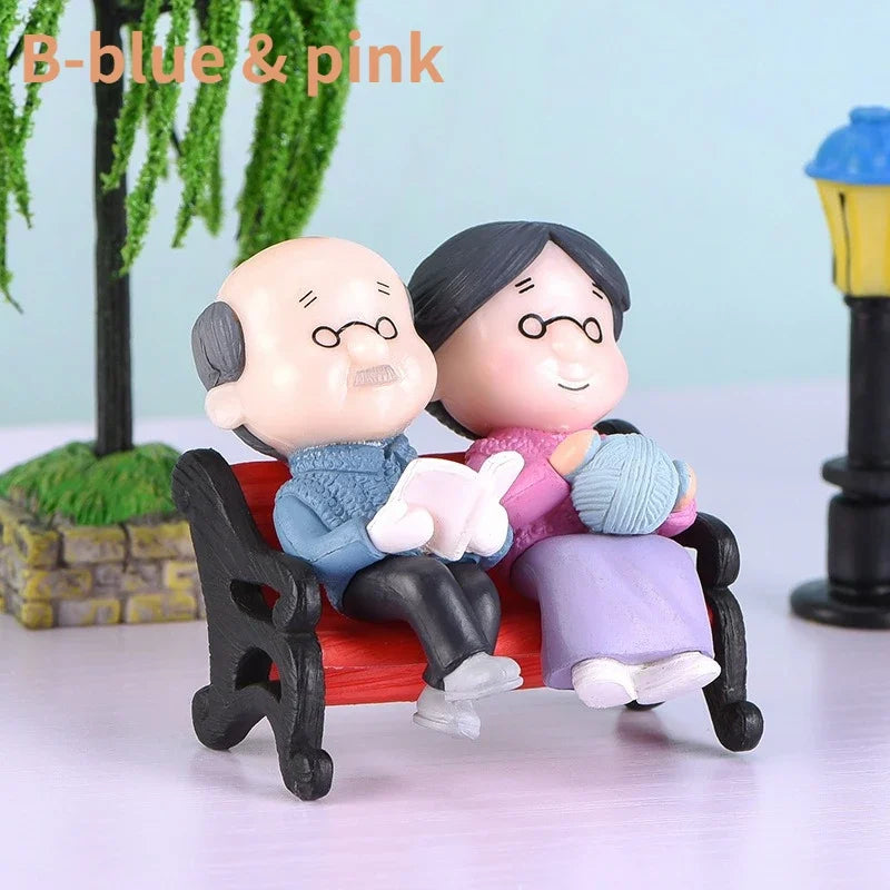 Mini Couple Figures Grandma Grandpa Sweety Lovers Old Couple Ornament