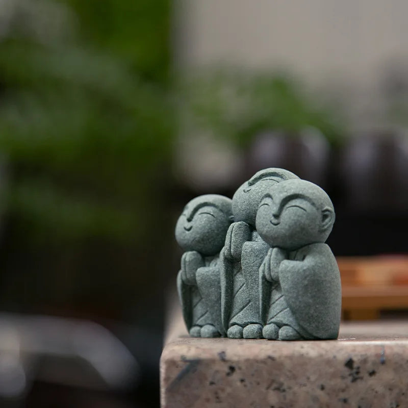 Garden Decoration Buddha Stone Statue Little Buddhist Monks Buddhism Figurines Home Decor