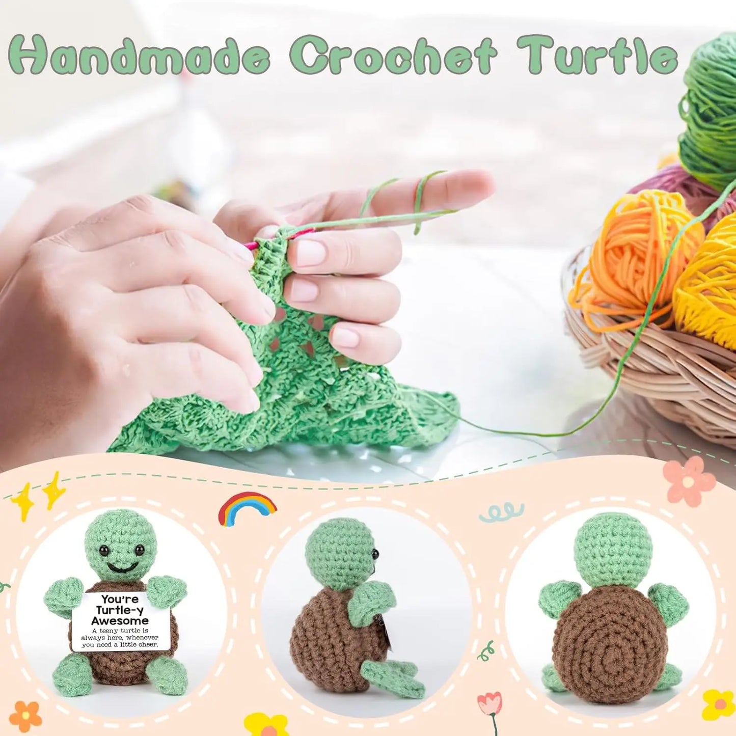 Cute Handmade Knitted Emotional Motivational Turtle Doll Room Home Decoration
