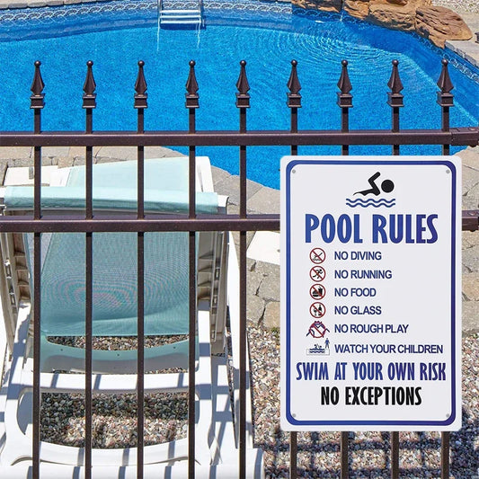 Tin Sign Pool Funny Rules Vintage Plaque Welcome Warning No Swimming Wall Home Decor