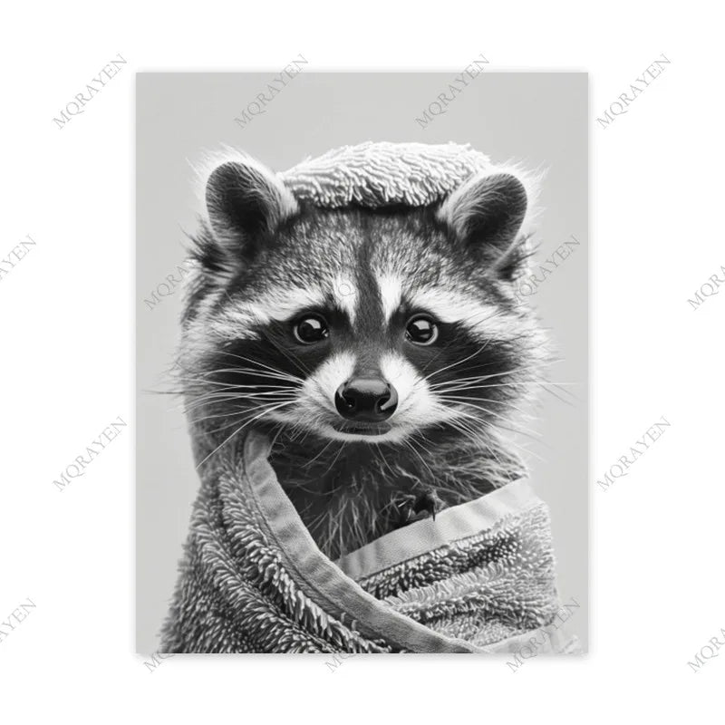 Cute Raccoon in the Toilet Funny Animal Bathroom Posters Prints Canvas Painting Home Decor