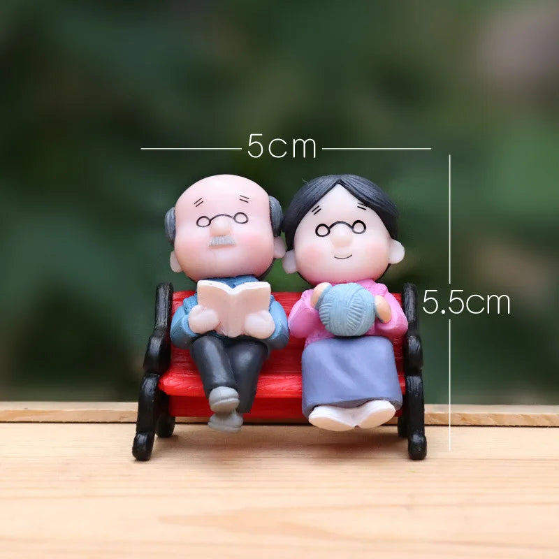 Mini Couple Figures Grandma Grandpa Sweety Lovers Old Couple Ornament