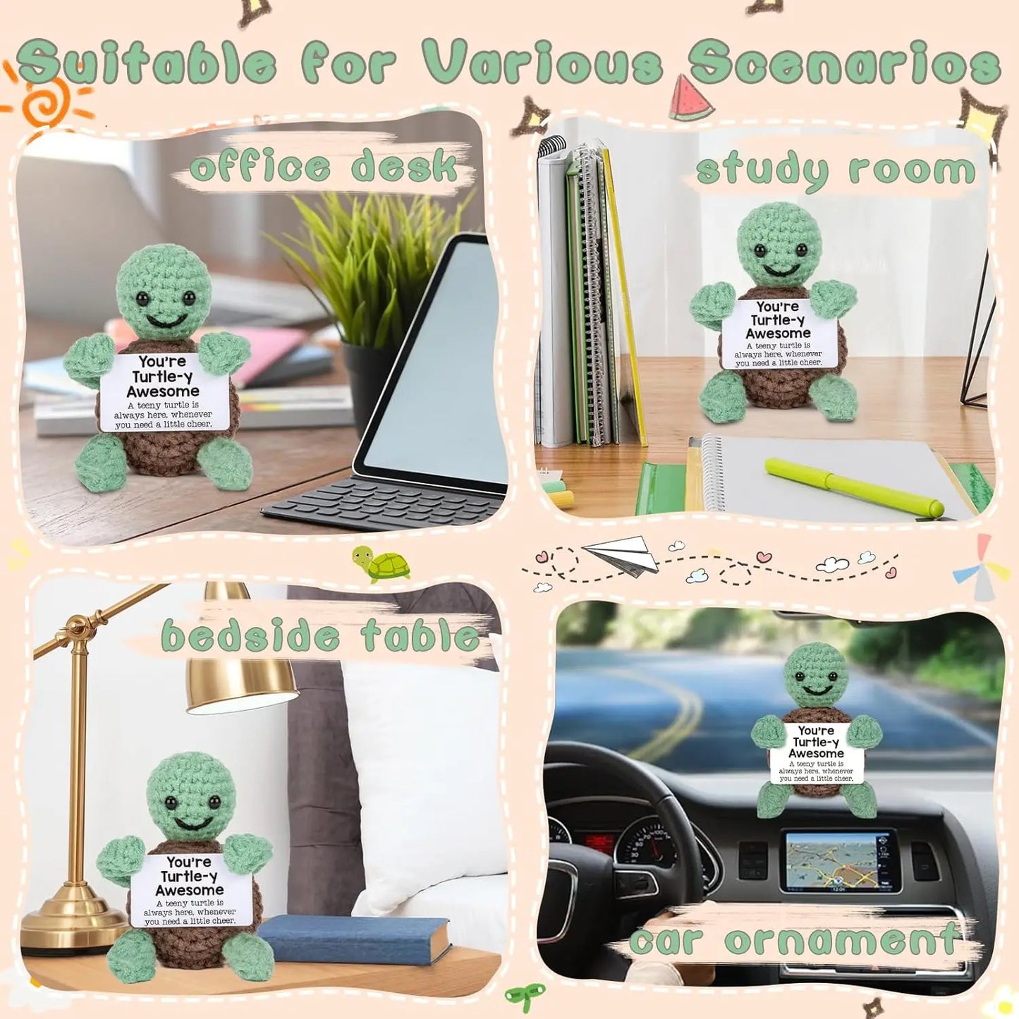 Cute Handmade Knitted Emotional Motivational Turtle Doll Room Home Decoration