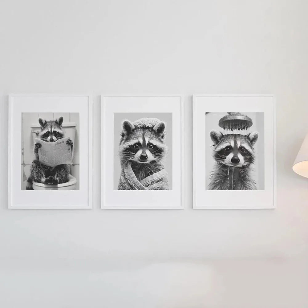 Cute Raccoon in the Toilet Funny Animal Bathroom Posters Prints Canvas Painting Home Decor