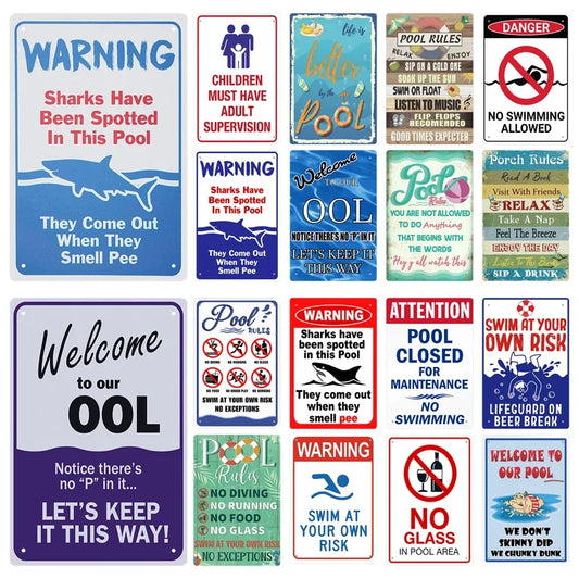 Tin Sign Pool Funny Rules Vintage Plaque Welcome Warning No Swimming Wall Home Decor