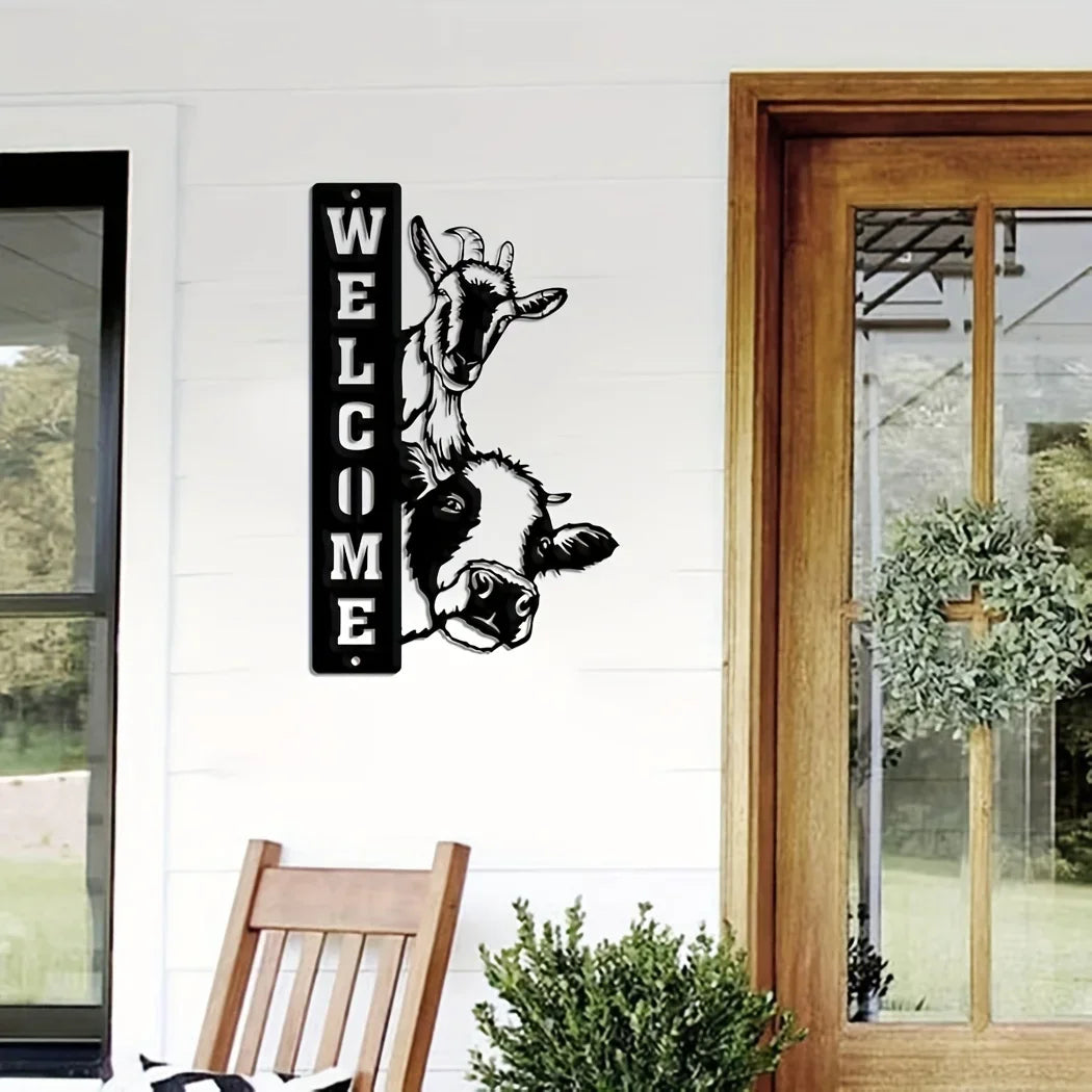 Hello Young Decorative Signs Plaques, Farm House Sign, Cow Sheep Sign, Home Decor
